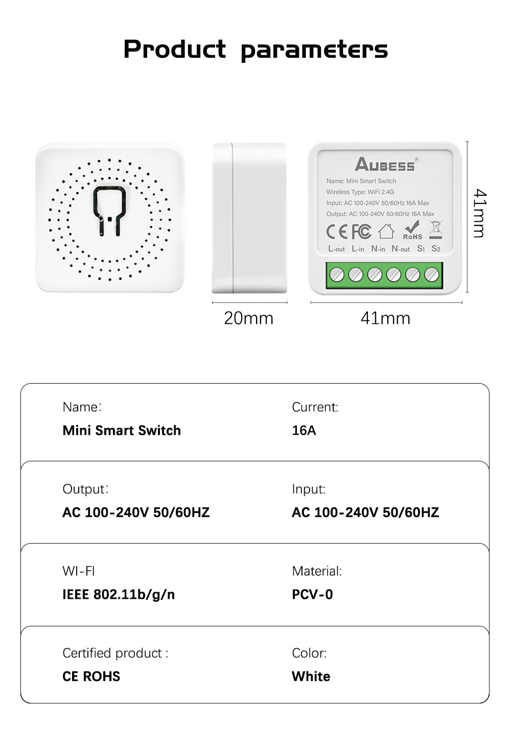 AUBESS Tuya Wifi 16A Mini Smart Switch| Smart home