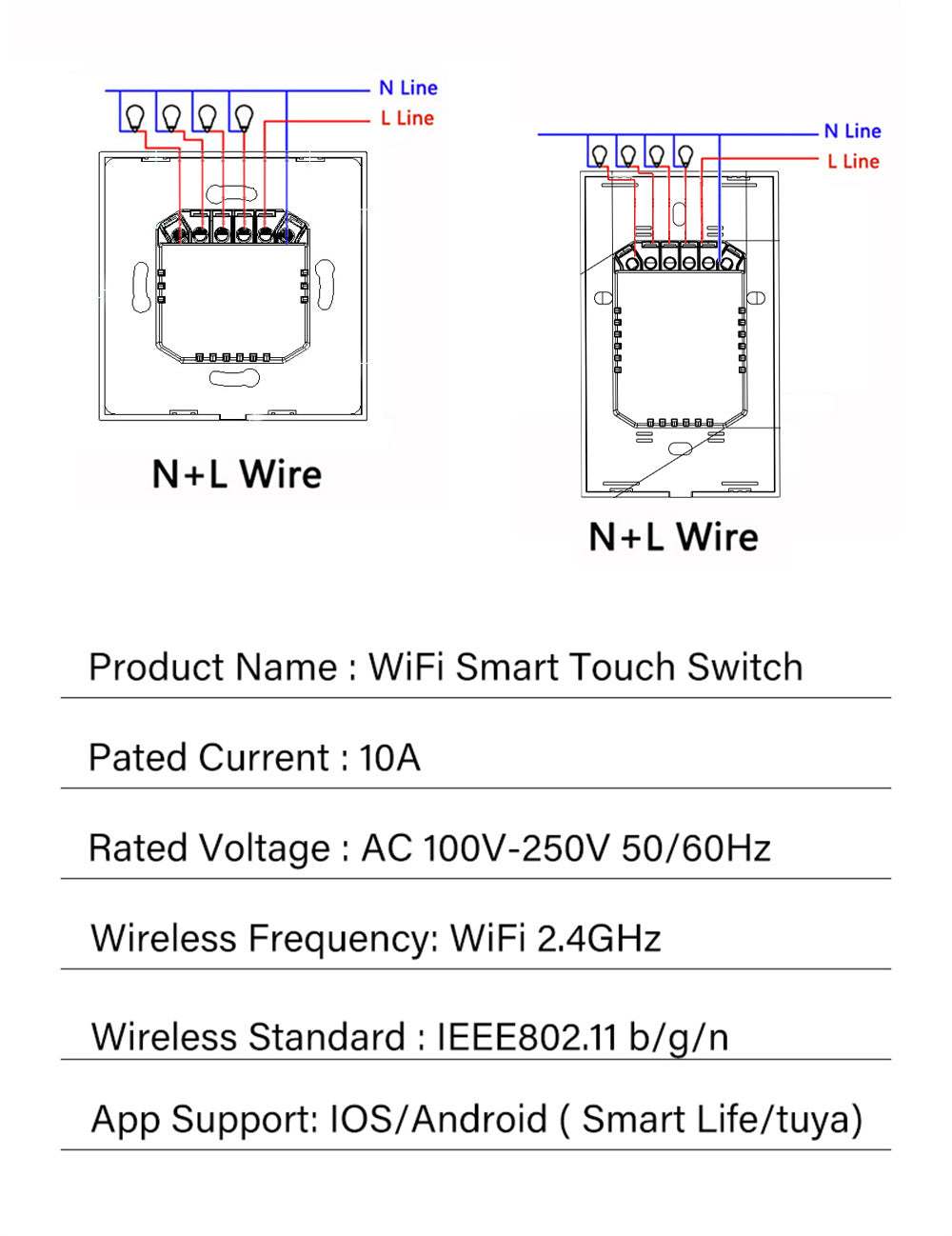 AUBESS Tuya WiFi Zero Fire Panel Switch Model | European Standard