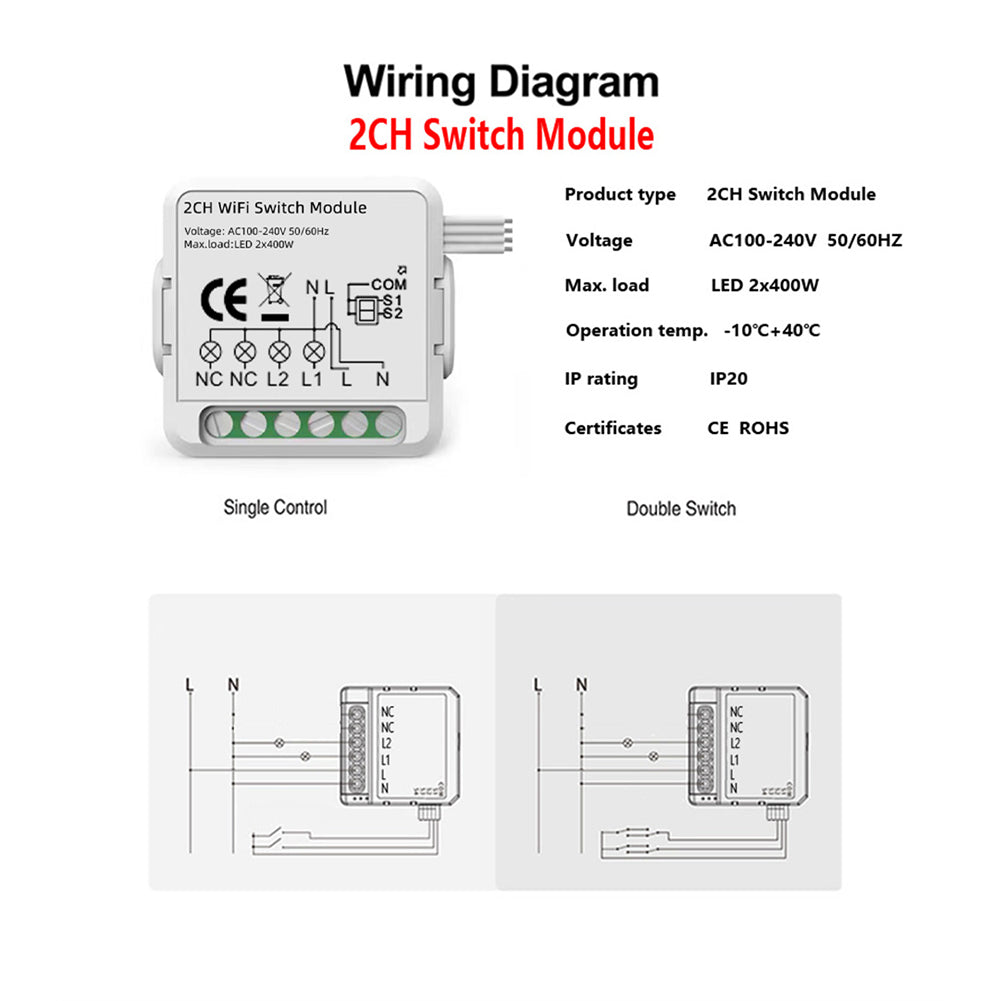 Aubess Tuya WiFi 1 / 2 / 3 / 4 gang Module | Voice Control