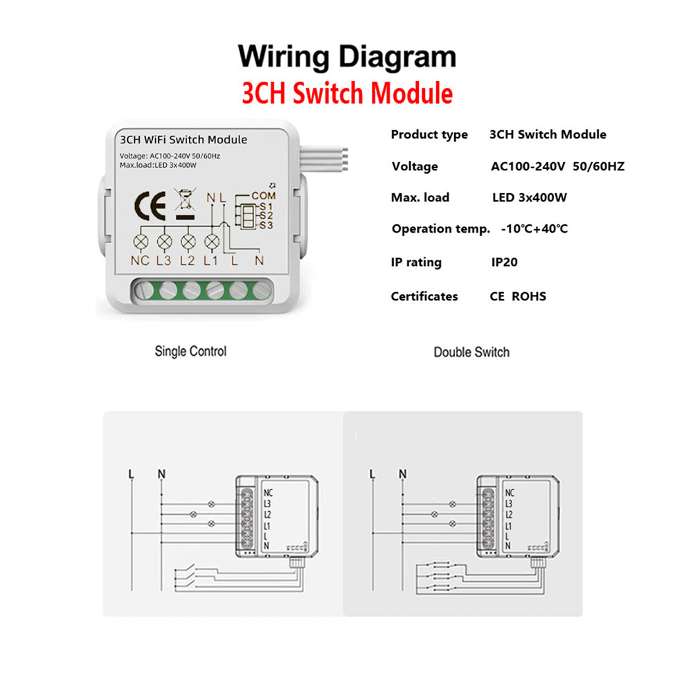 Aubess Tuya WiFi 1 / 2 / 3 / 4 gang Module | Voice Control