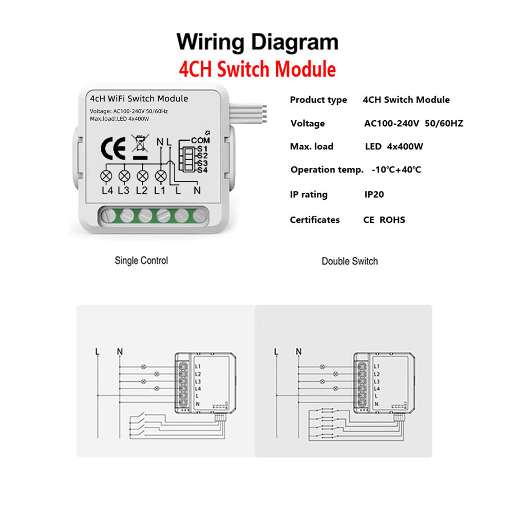 Aubess Tuya WiFi 1 / 2 / 3 / 4 gang Module | Voice Control