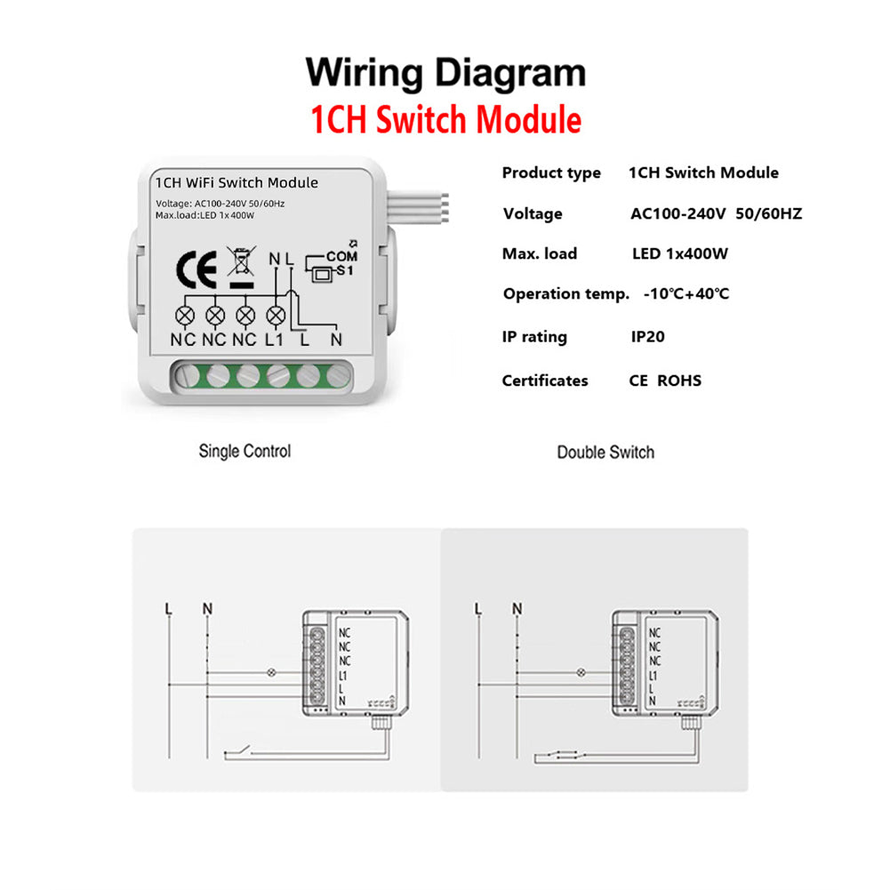 Aubess Tuya WiFi 1 / 2 / 3 / 4 gang Module | Voice Control