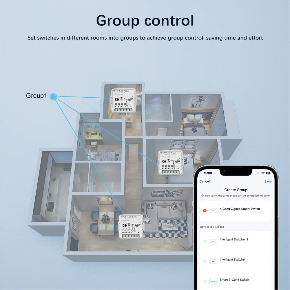 Aubess Tuya WiFi 1 / 2 / 3 / 4 gang Module | Voice Control