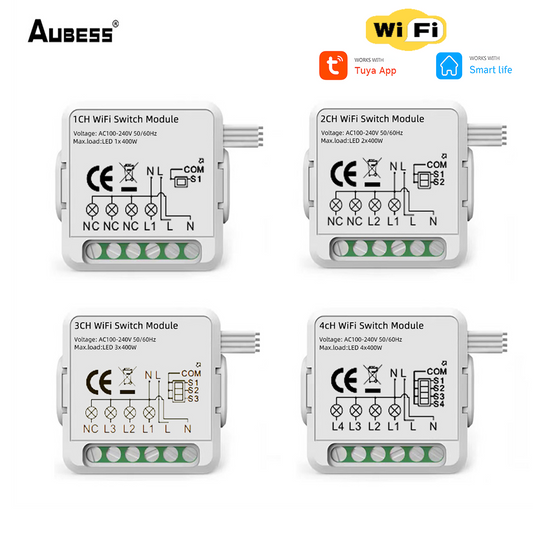 Aubess Tuya WiFi 1 / 2 / 3 / 4 gang Module | Voice Control