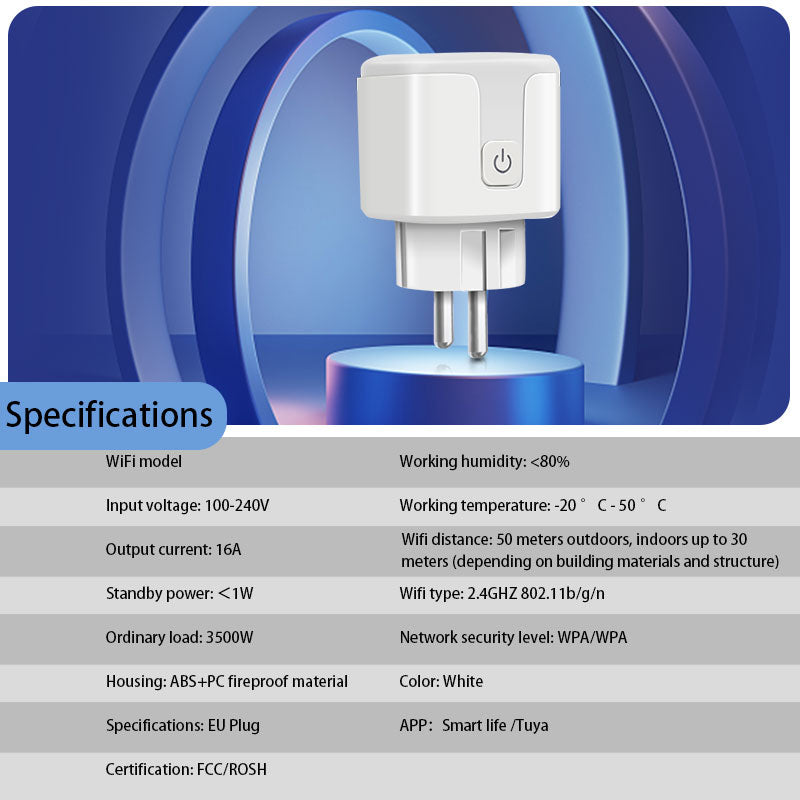 16A 20A WiFi Smart Plug EU Smart Socket With Power Monitor Timing Function  Tuya Smart Life